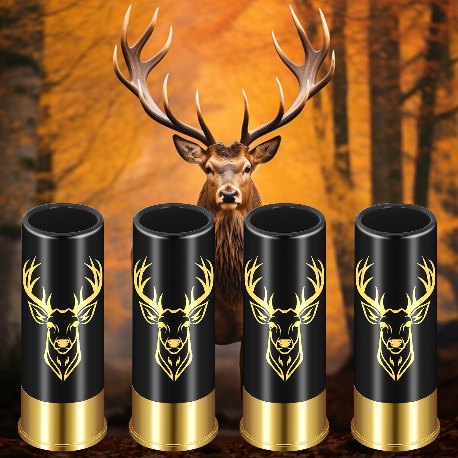 4PCS Deer Head Bullet Shot Glass Set – Reusable Plastic Whiskey Cups 1.5oz