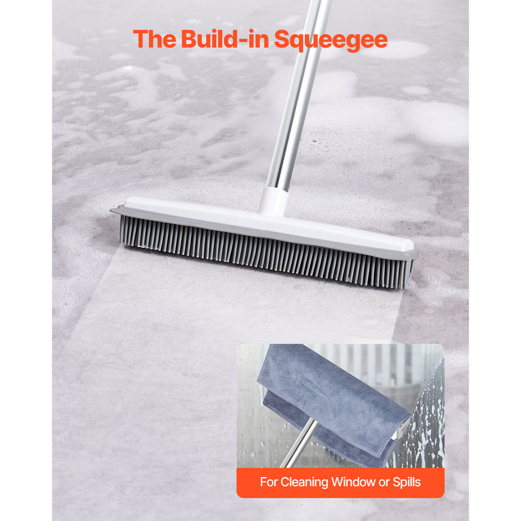 Multi-Purpose Rubber Broom – 58.46” Adjustable Long Handle for Carpet, Floor & Glass Cleaning