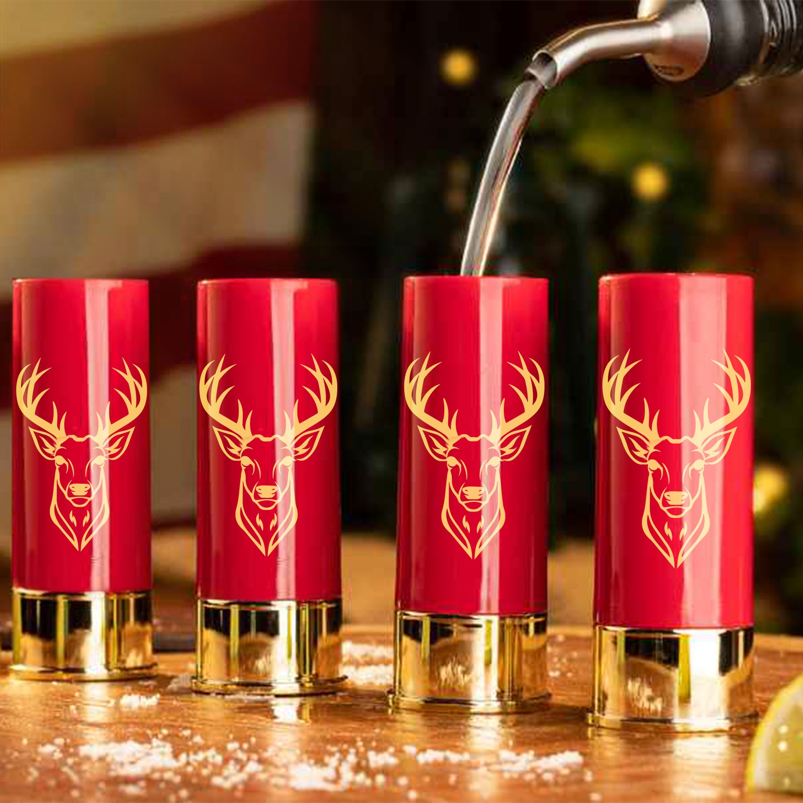 4PCS Deer Head Bullet Shot Glass Set – Reusable Plastic Whiskey Cups 1.5oz