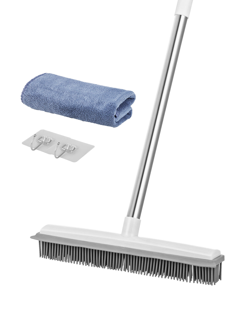 Multi-Purpose Rubber Broom – 58.46” Adjustable Long Handle for Carpet, Floor & Glass Cleaning