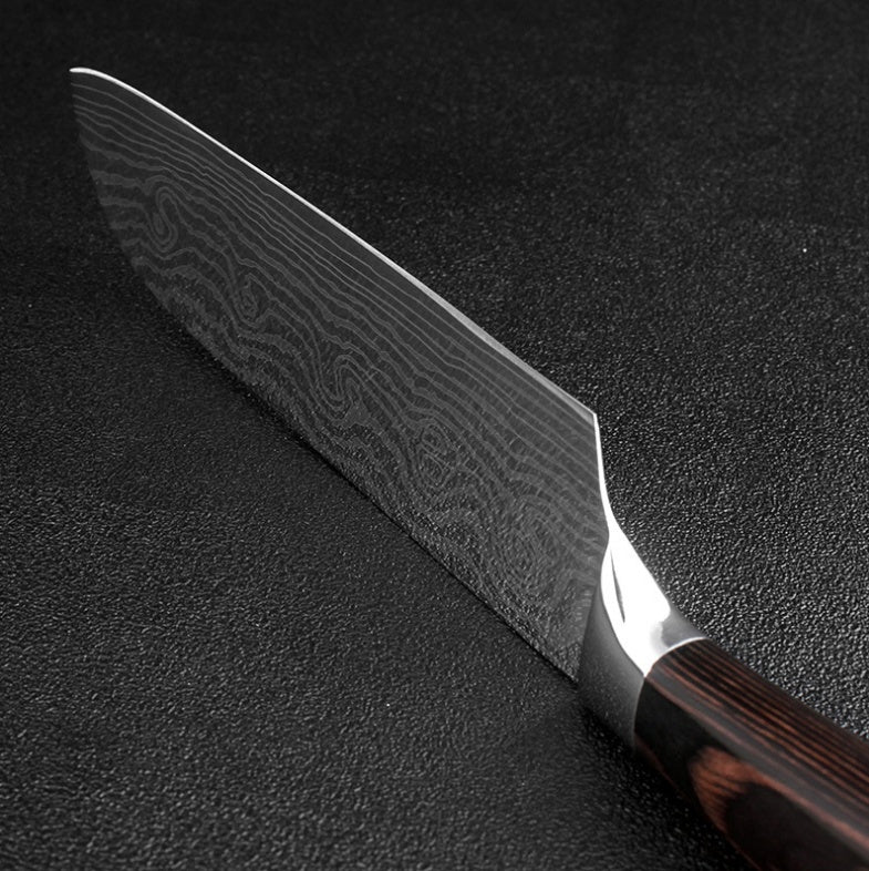 4PCS Professional Stainless Steel Kitchen Knife Set – Chef, Santoku, Utility & Paring Knives with Wooden Handle