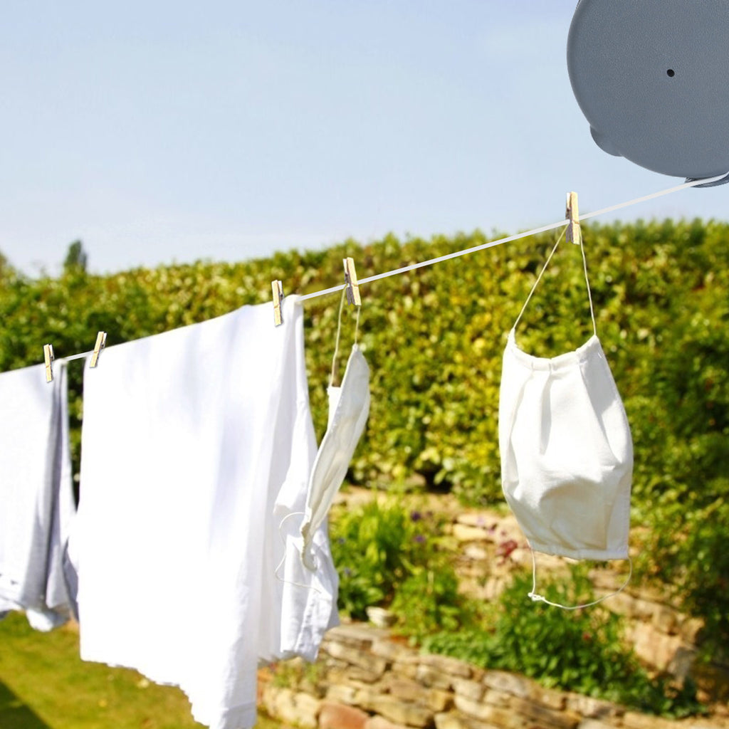: 49FT Retractable Clothesline Outdoor Automatic PVC Washing Line with Wall Mount
