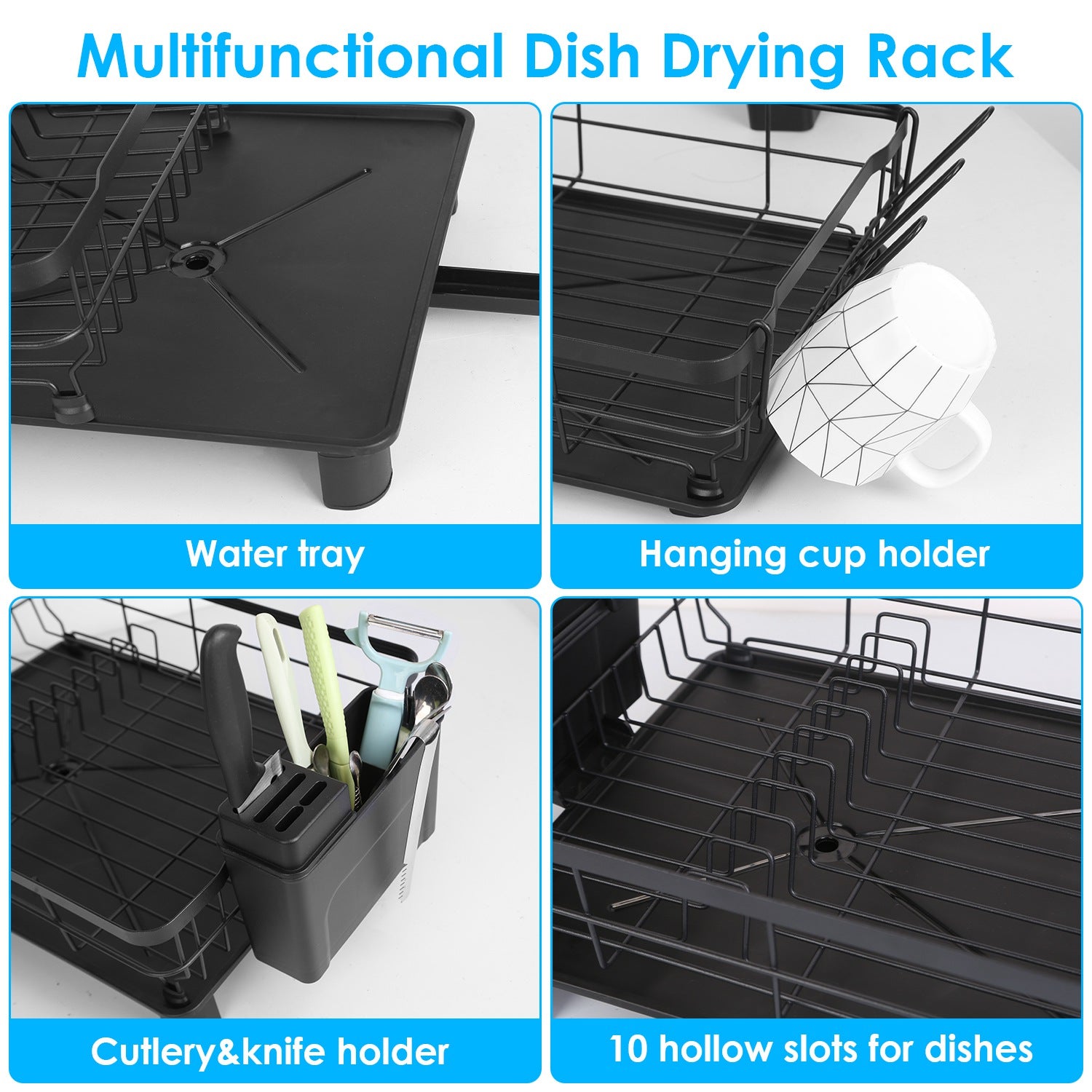 1Pc Kitchen Dish Drying Rack with Drain Board – Countertop Organizer