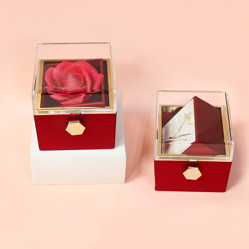 Rotating Rose Jewelry Gift Box with Preserved Flower – Romantic Valentine’s Gift