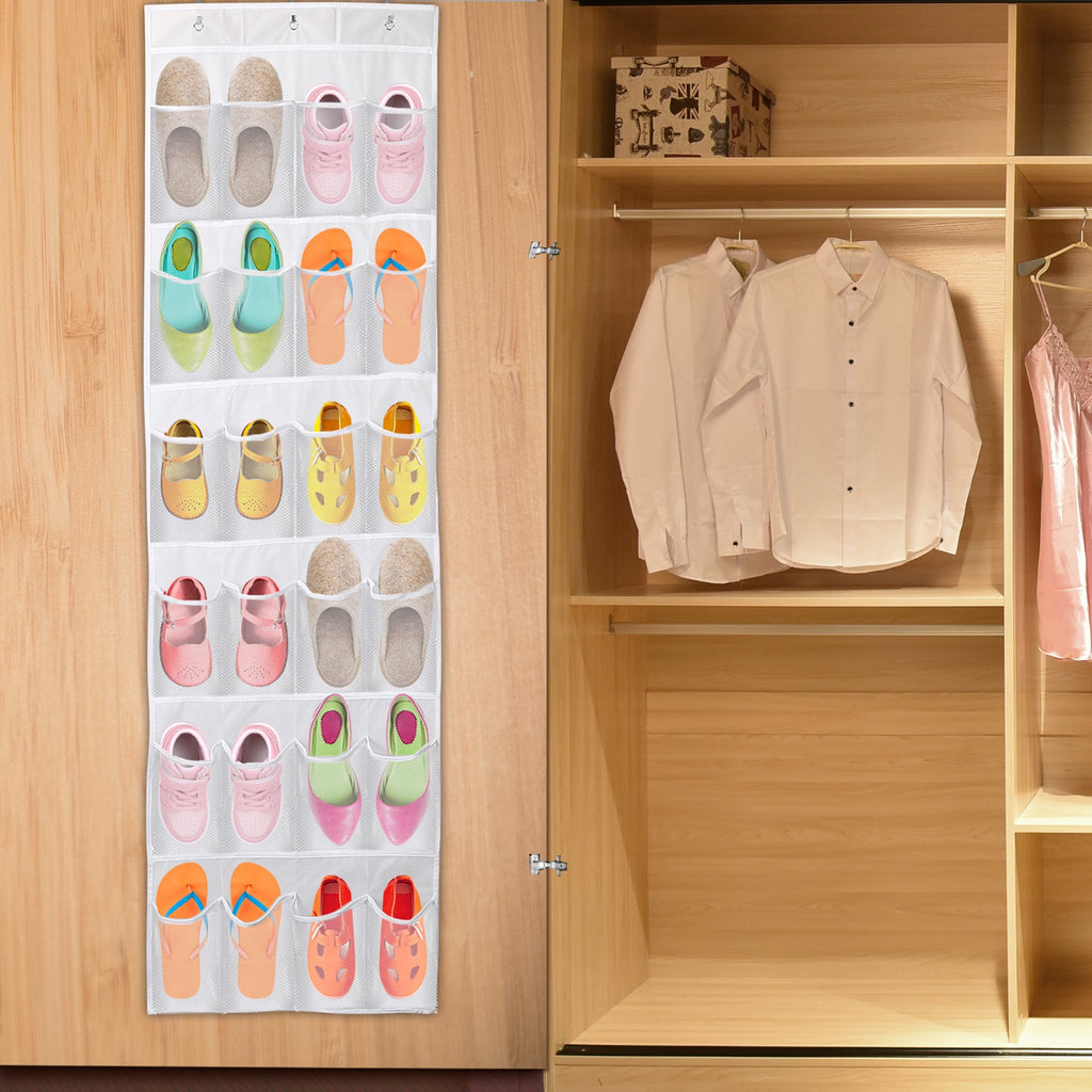 24-Pocket Over The Door Shoe Organizer – Hanging Closet Storage Rack (Space Saving)