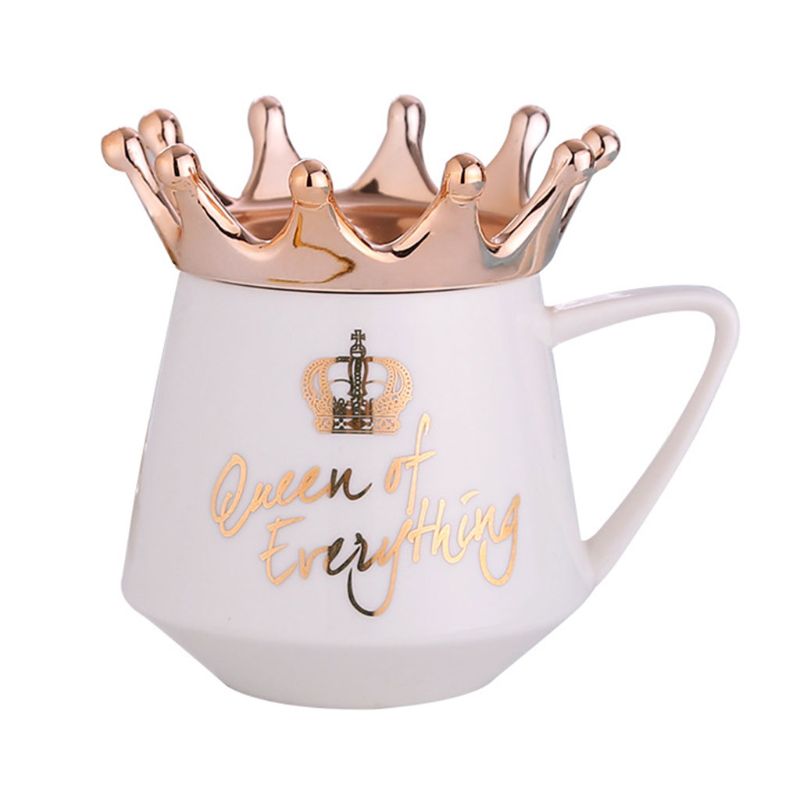 Luxury Crown Ceramic Mug with Lid & Spoon – 11oz Coffee Cup