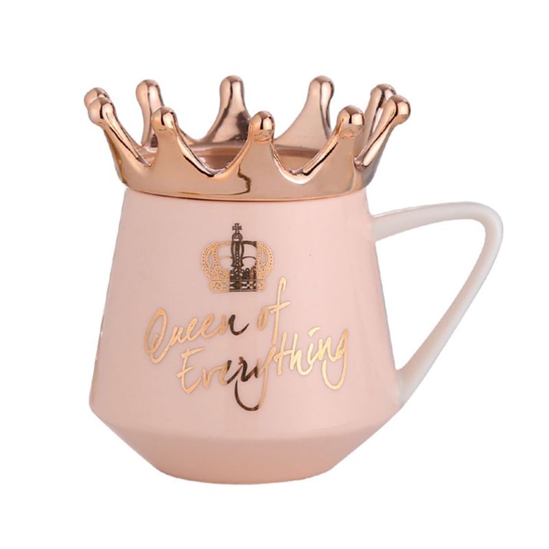 Luxury Crown Ceramic Mug with Lid & Spoon – 11oz Coffee Cup