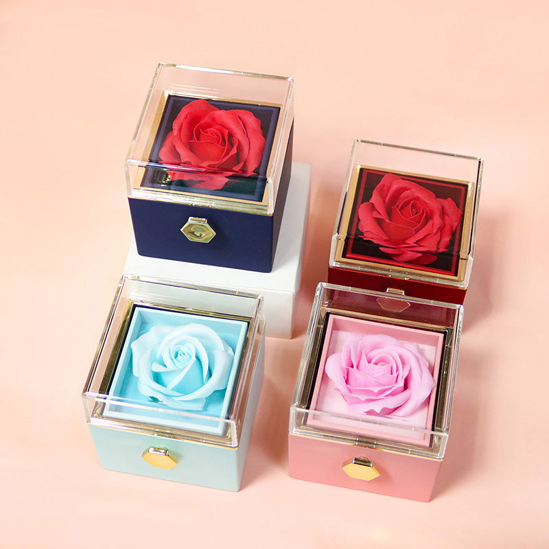 Rotating Rose Jewelry Gift Box with Preserved Flower – Romantic Valentine’s Gift