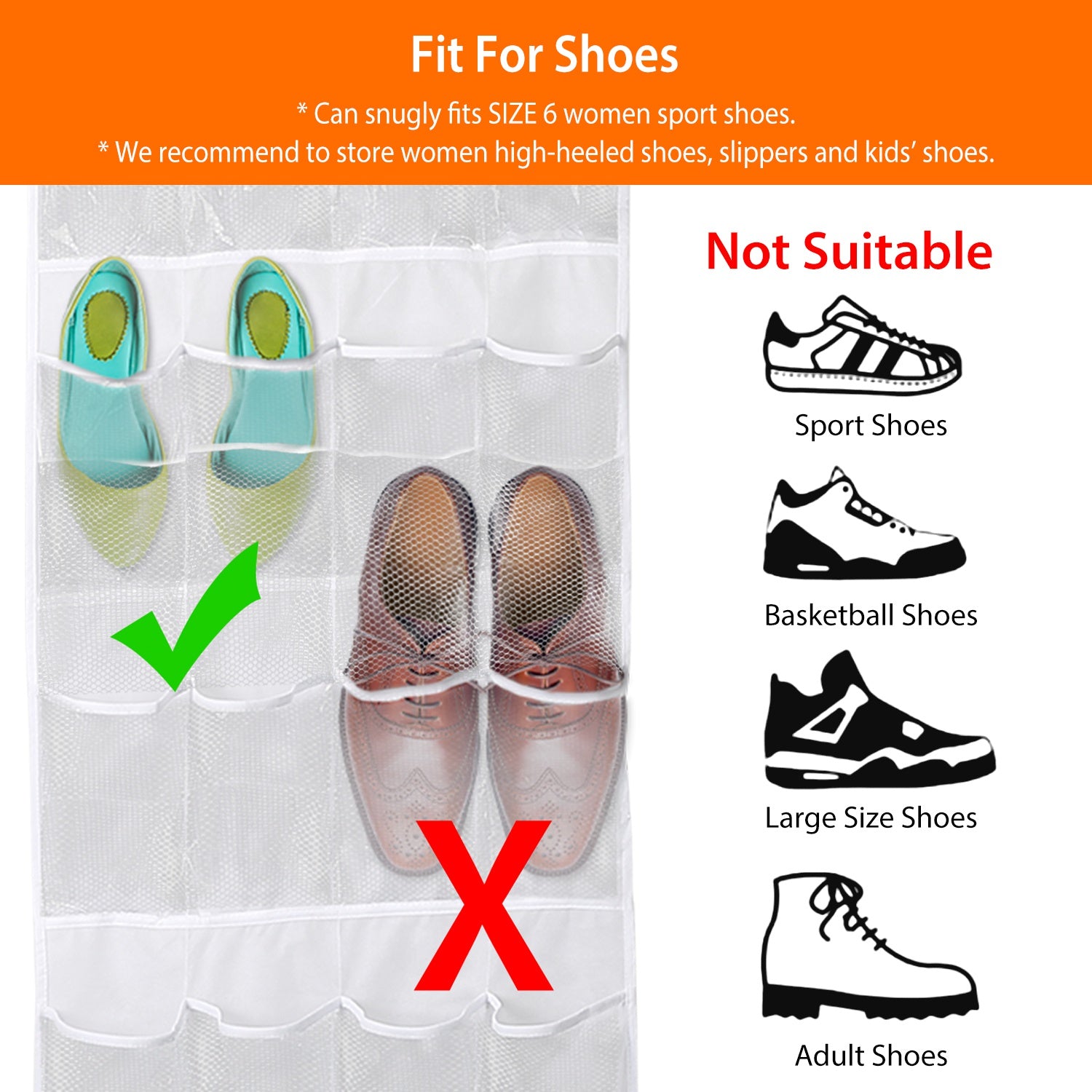 24-Pocket Over The Door Shoe Organizer – Hanging Closet Storage Rack (Space Saving)