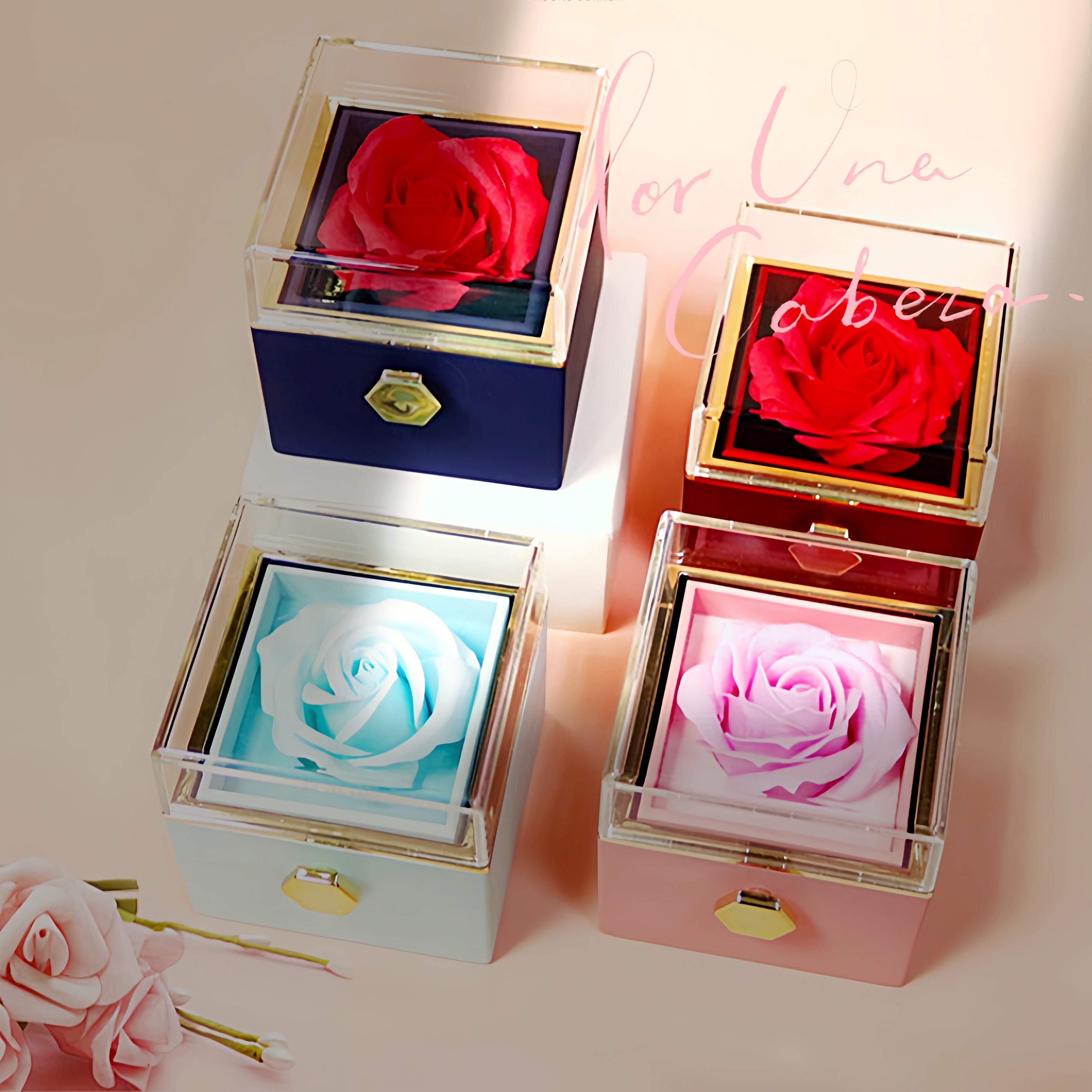 Rotating Rose Jewelry Gift Box with Preserved Flower – Romantic Valentine’s Gift
