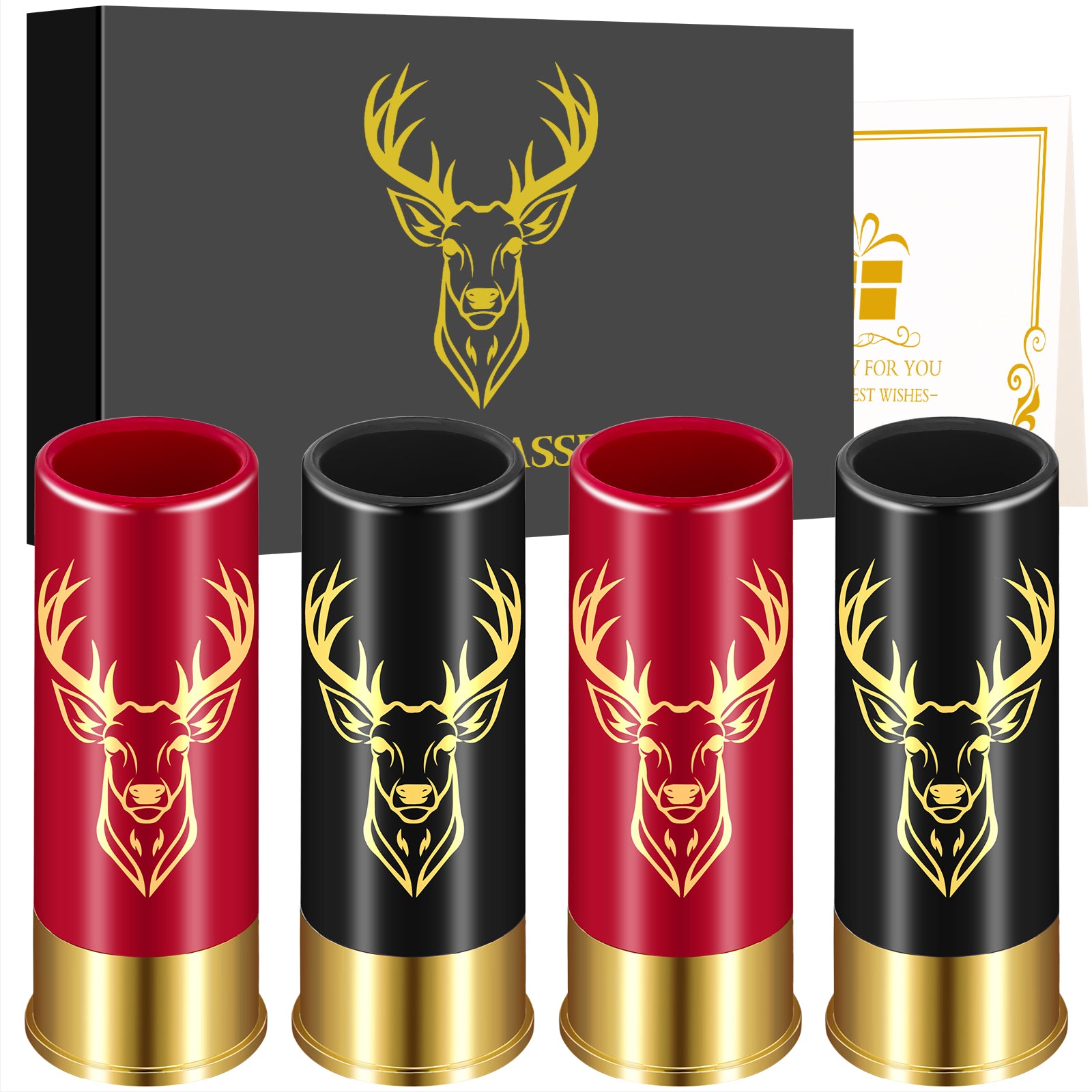 4PCS Deer Head Bullet Shot Glass Set – Reusable Plastic Whiskey Cups 1.5oz