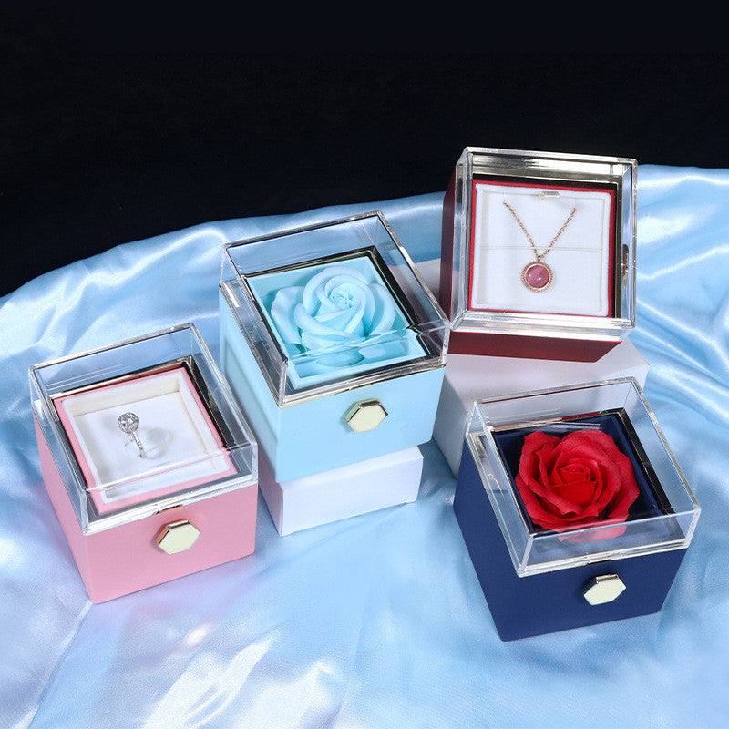 Rotating Rose Jewelry Gift Box with Preserved Flower – Romantic Valentine’s Gift