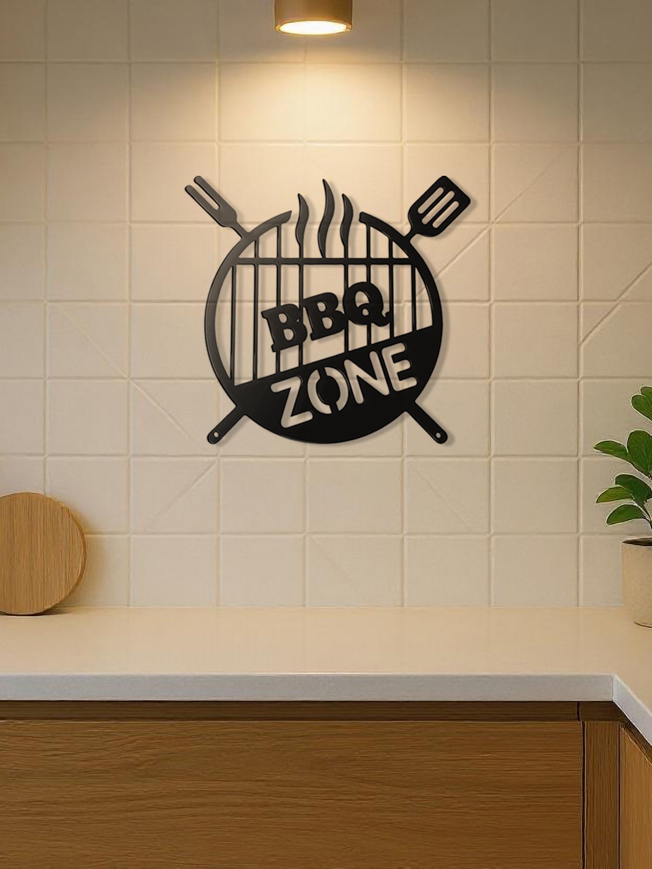 Vintage BBQ Zone Metal Wall Art Sign – 3D Iron Farmhouse Decor