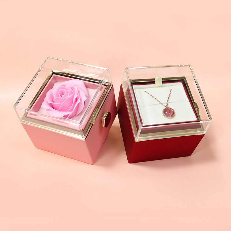 Rotating Rose Jewelry Gift Box with Preserved Flower – Romantic Valentine’s Gift