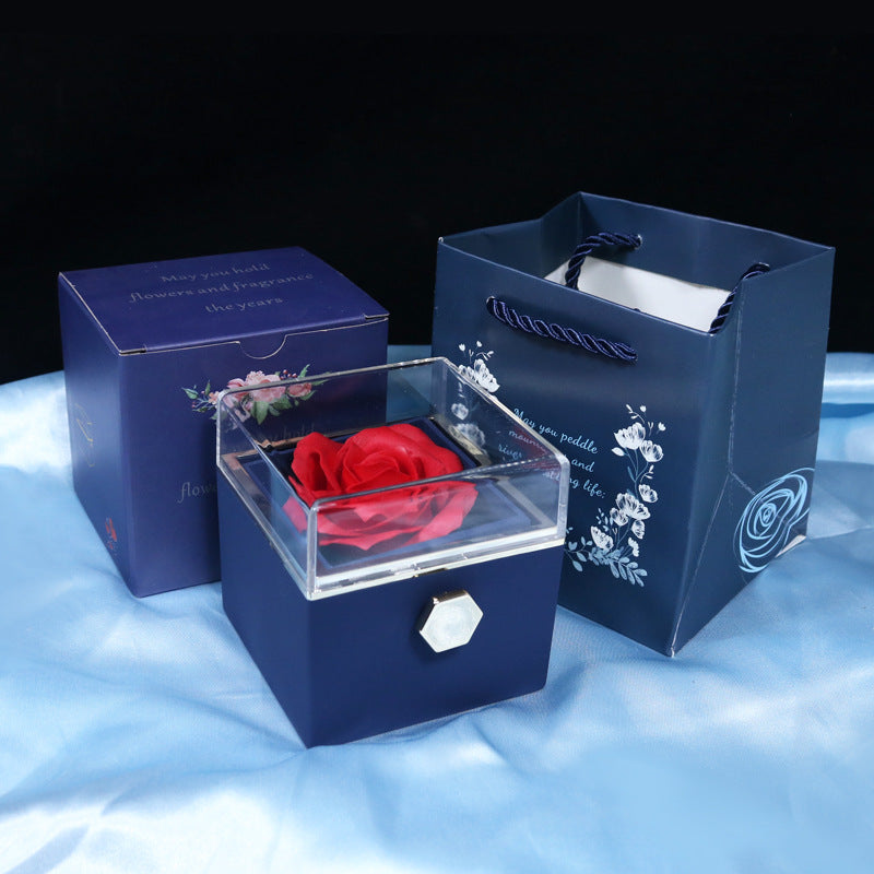 Rotating Rose Jewelry Gift Box with Preserved Flower – Romantic Valentine’s Gift