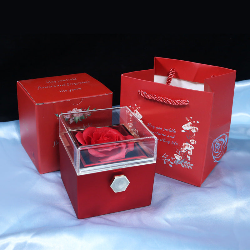 Rotating Rose Jewelry Gift Box with Preserved Flower – Romantic Valentine’s Gift