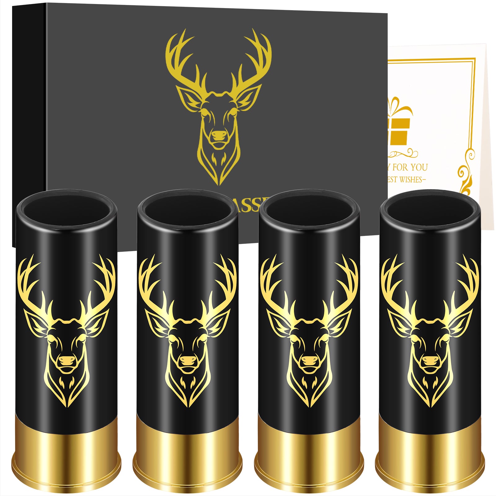 4PCS Deer Head Bullet Shot Glass Set – Reusable Plastic Whiskey Cups 1.5oz