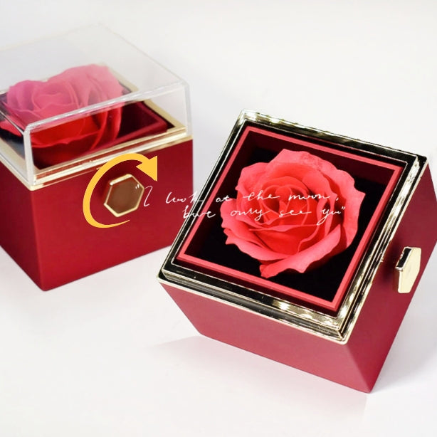 Rotating Rose Jewelry Gift Box with Preserved Flower – Romantic Valentine’s Gift
