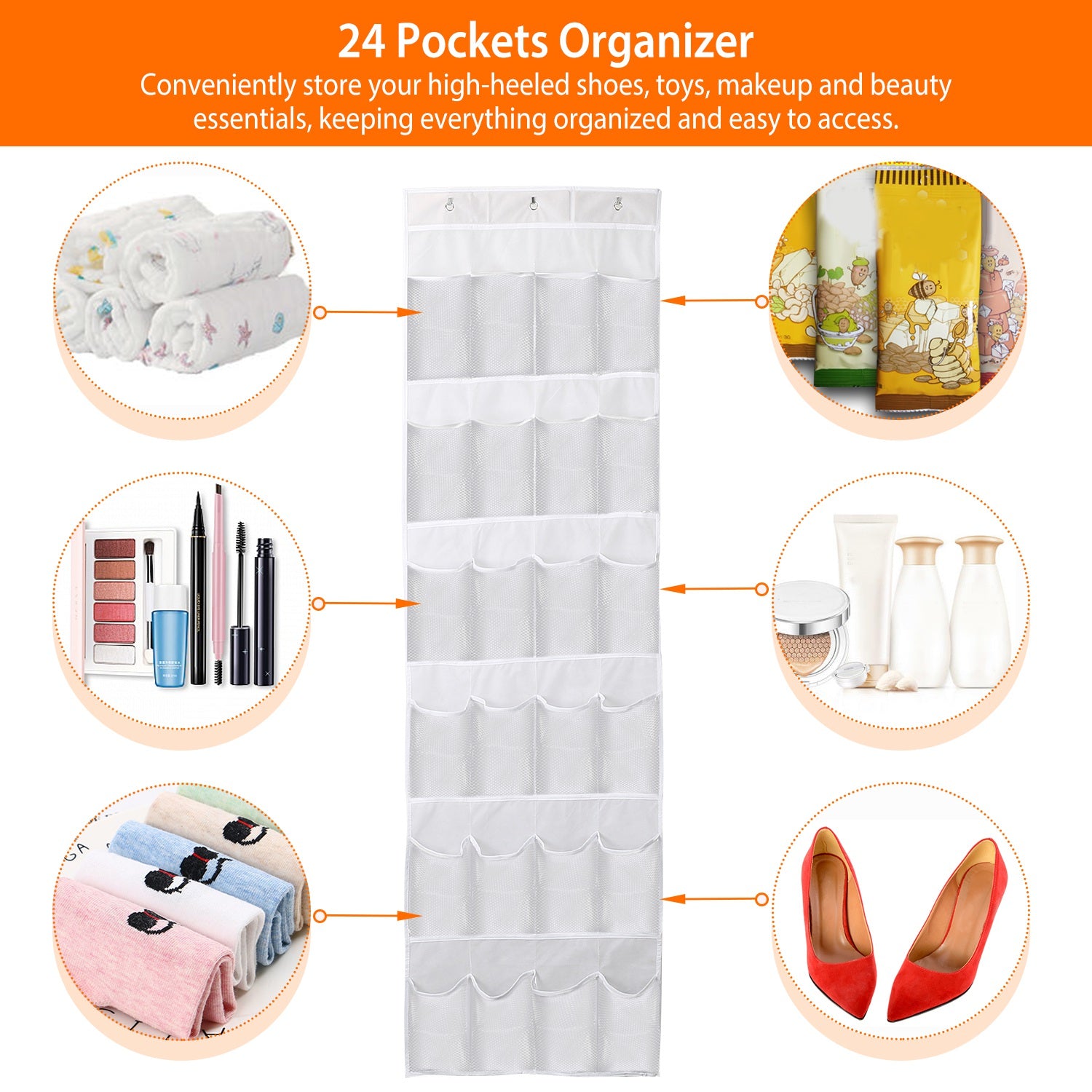 24-Pocket Over The Door Shoe Organizer – Hanging Closet Storage Rack (Space Saving)