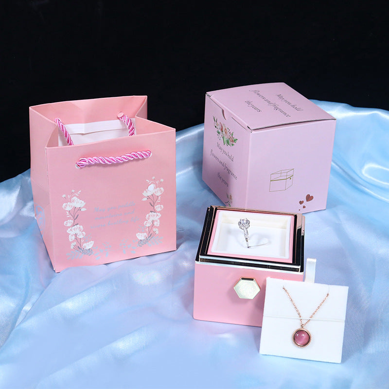 Rotating Rose Jewelry Gift Box with Preserved Flower – Romantic Valentine’s Gift