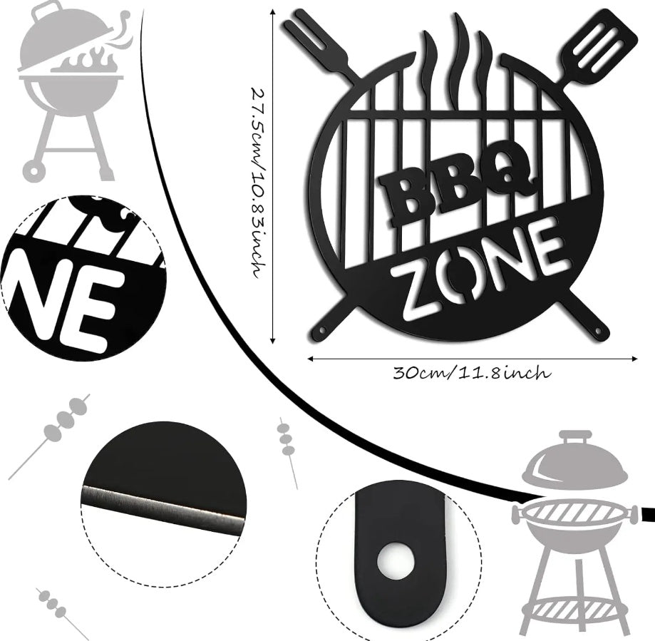 Vintage BBQ Zone Metal Wall Art Sign – 3D Iron Farmhouse Decor