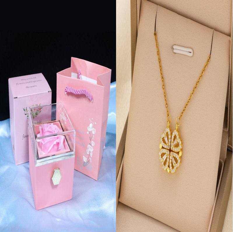 Rotating Rose Jewelry Gift Box with Preserved Flower – Romantic Valentine’s Gift