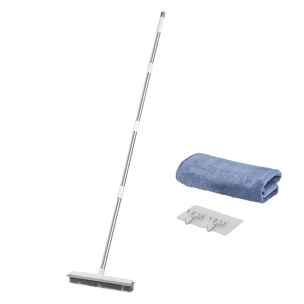 Multi-Purpose Rubber Broom – 58.46” Adjustable Long Handle for Carpet, Floor & Glass Cleaning