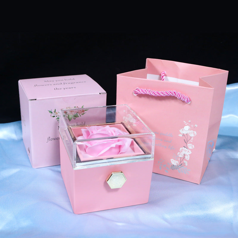 Rotating Rose Jewelry Gift Box with Preserved Flower – Romantic Valentine’s Gift