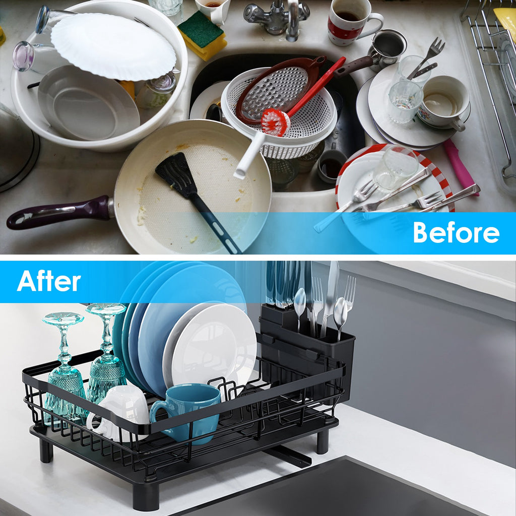 1Pc Kitchen Dish Drying Rack with Drain Board – Countertop Organizer